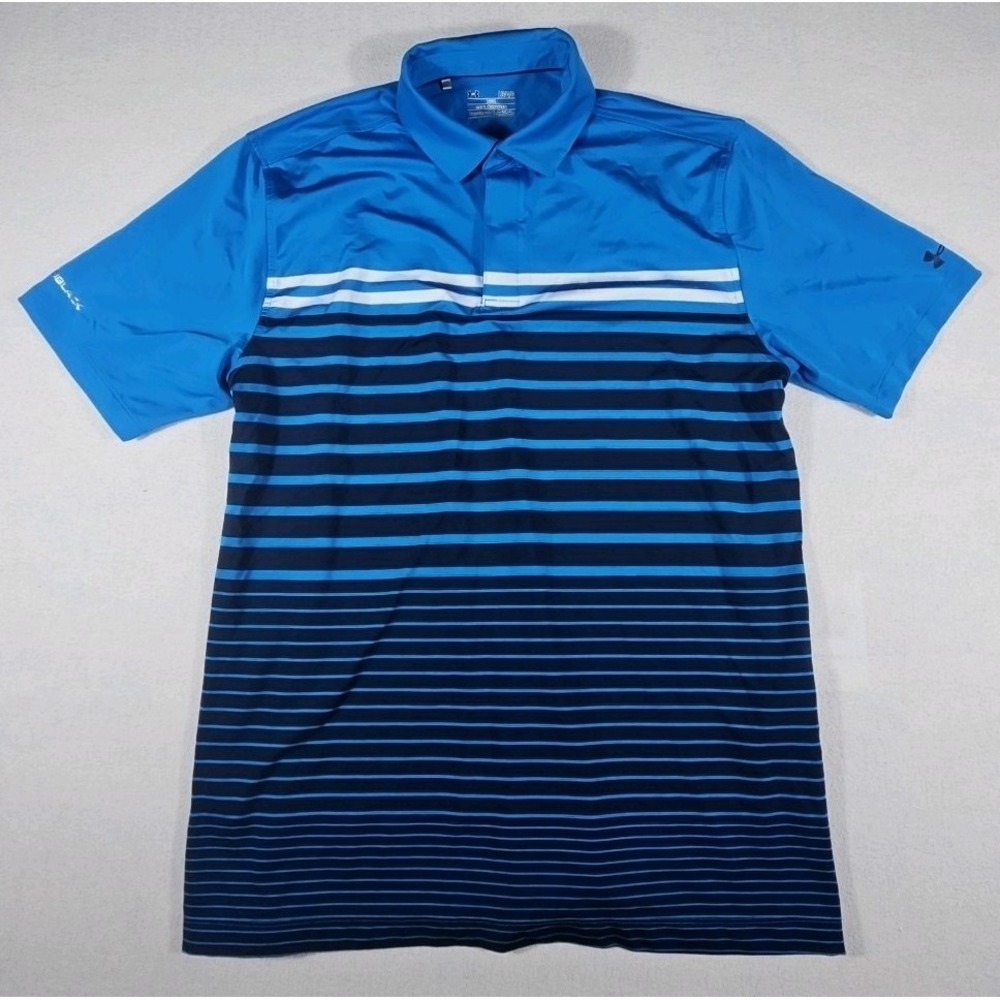 Under Armour Heat Gear Loose Coldblock Golf Polo Shirt Mens L Blue/White/Black